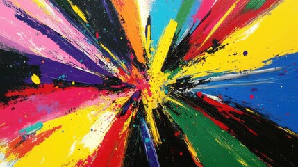 Poster - Colorful Abstract Explosion of Vibrant Paint Strokes on Canvas