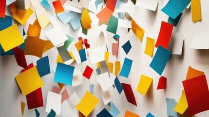 Poster - Colorful Abstract Paper Shapes Falling Against a Neutral Background