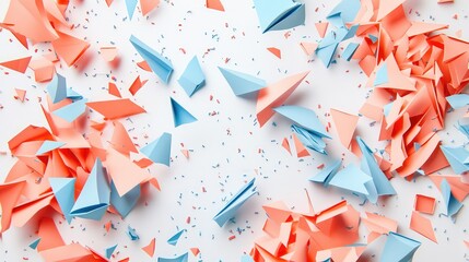 Poster - Colorful Abstract Paper Shapes in Blue and Coral on White Background
