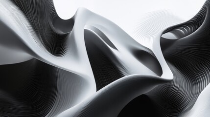 Poster - Dynamic abstract waves digital art monochrome design modern aesthetic close-up view fluidity concept for visual impact
