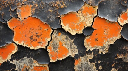 Poster - Textured Surface with Cracked Paint in Black and Orange Colors