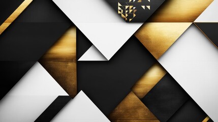Poster - Dynamic geometric patterns in black and gold abstract art modern design digital environment aesthetic perspective