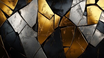 Poster - Dynamic mosaic design with black and gold patterns abstract art digital environment close-up view modern aesthetic
