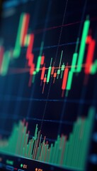 Aufkleber - Close-up financial charts display market trends. Stock performance graphs show investment analysis. Digital display highlights risk management strategy, business solutions. Financial data represents