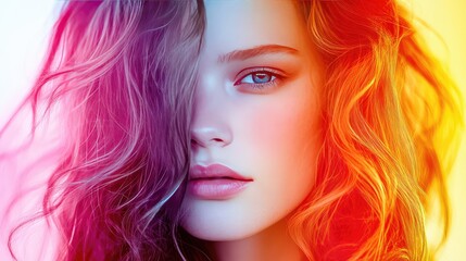 Poster - Portrait of a Young Woman with Colorful Hair and Soft Expression