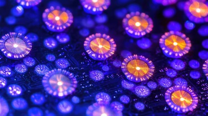 Poster - Close-up of Colorful Circuit Board with Glowing LED Lights