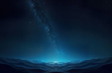 Poster - Vast night sky with celestial nebula. Dark blue mountains stretch across horizon. Peaceful cosmic landscape. Deep space scene with glowing light. Stunning starry night. Stunning view from space.