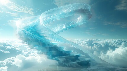 Wall Mural - Celestial ice staircase ascending through clouds.