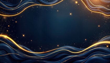 Poster - Dark blue elegant banner with golden lines, waves. Luxurious design perfect for invitations presentations. Modern sophisticated background suitable for business conferences corporate parties.