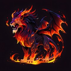  Fiery winged lion roaring fantasy realm digital art dark background dynamic angle mythical power