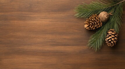 Wall Mural - Festive Fir: Christmas Tree Decoration on Rustic Wood Background