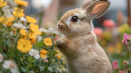 a rabbit in a field of flowers