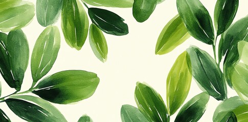 Poster - A serene arrangement of green leaves on a light background, evoking nature and tranquility.