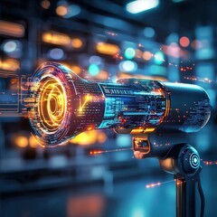 Poster - A barcode scanner in action with bright futuristic effects.