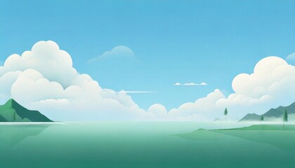 Wall Mural - landscape with clouds and sun illustration of a sky