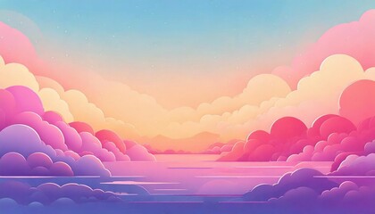 Wall Mural - landscape with clouds and sun with pastel color