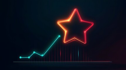 Aufkleber - A glowing star icon positioned above a minimalist line graph showing upward progress, in a clean and vibrant style