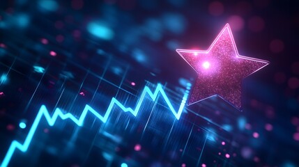 Aufkleber - A glowing star icon positioned above a minimalist line graph showing upward progress, in a clean and vibrant style