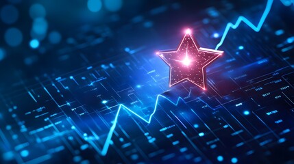 Aufkleber - A glowing star icon centered above a clean performance line graph with subtle upward slopes, in a tech-inspired style