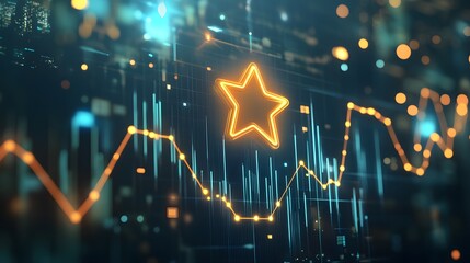Aufkleber - A glowing star icon centered above a clean performance line graph with subtle upward slopes, in a tech-inspired style
