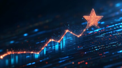 Poster - A glowing gradient star aligned perfectly over a curved arrow chart with subtle light reflections, representing progress