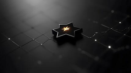 Aufkleber - A glossy black star icon glowing faintly above a monochrome line graph with clean upward curves