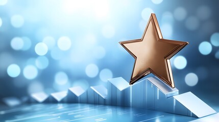 Aufkleber - A shiny bronze star floating above a sharp angled arrow graph with vivid upward highlights, exuding dynamic success