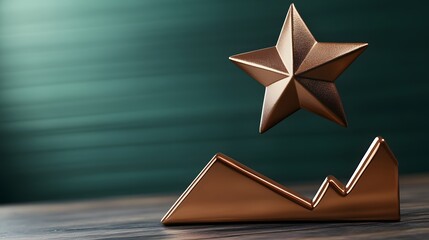 Aufkleber - A shiny bronze star floating above a sharp angled arrow graph with vivid upward highlights, exuding dynamic success