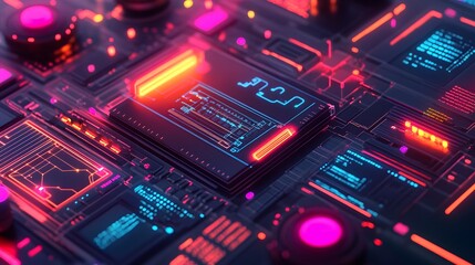 Poster - A presenter showcasing IoT-driven automation tools with glowing 3D connection paths and sleek 2D data panels