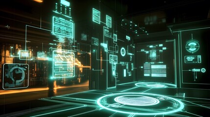 Poster - A futuristic display of IoT efficiency tools with glowing 3D connections and real-time 2D task analytics