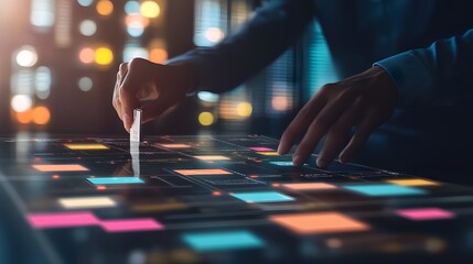 Aufkleber - A professional introducing IoT-driven team management tools, with vibrant 3D paths and minimal 2D task cards