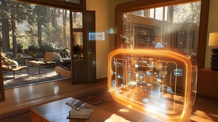Aufkleber - A corporate tech demo featuring IoT devices with dynamic 3D glowing task paths and simple 2D breakdowns