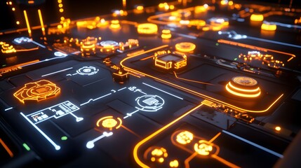 Poster - A futuristic IoT platform demonstration with glowing 3D workflow connections and clear 2D task highlights
