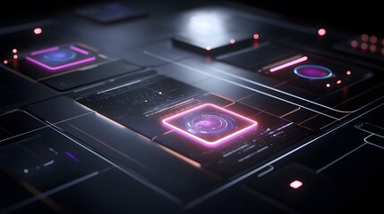 Aufkleber - A futuristic demo of IoT productivity systems with glowing 3D paths and dynamic 2D task summaries