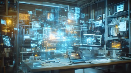 Aufkleber - A professional introducing IoT-driven tools with vibrant 3D task connections and compact 2D data layouts