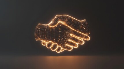 Poster - A glowing handshake rendered in gradient earthy tones of light brown and muted gray, representing progress and trust, no background