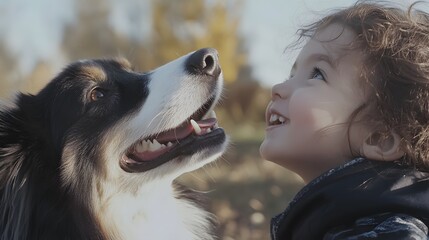 Poster - A therapy dog performing a playful trick for a child, their eyes sparkling with amazement. 4k resolution, Cinematic Scene