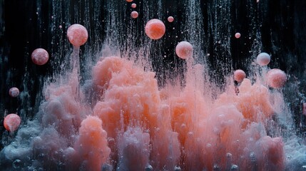 Wall Mural - Abstract Fluid Art: Pink and Orange Bubbles in Motion