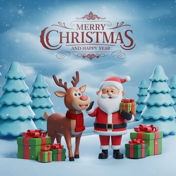 Christmas scene festive decorations include red baubles pine branches gold beads candy cane Merry Christmas text Happy New Year text