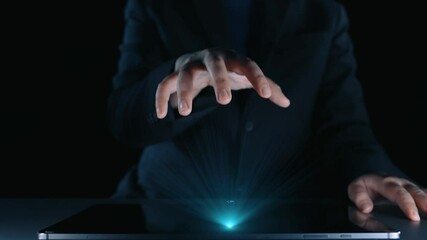 Poster - business person innovates in currency exchange, blending finance with technology for smoother transa