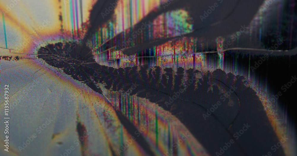 Display scratch. Monitor defect. Changing flickering broken pixels on ...