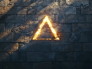 Aufkleber - A glowing triangle symbol on a textured stone wall, creating an intriguing visual effect.