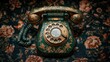 © aritha - A vintage rotary phone with ornate design on a floral background.