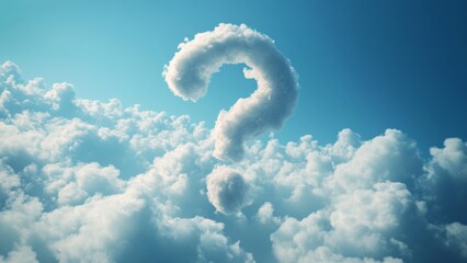 Clouds form a question mark above a bright blue sky