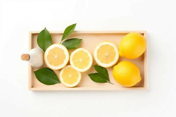 Sticker - tray with lemons, Isolated white background, flat lay