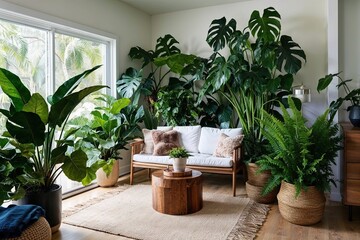 Indoor Botanical Paradise Featuring Monstera Palm Rubber Plant Maple and Ferns