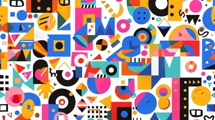 A colorful geometric pattern with abstract shapes.