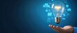 © Gambar Upi - Light bulb with innovation icons in businessman’s hand. Concept of business creativity and solutions