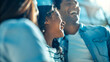 © Netaya - Family sharing a hearty laugh together on a sunny day capturing genuine joy and connection macro close up with copy space on right. concept as A joyful family sharing a hearty laugh together on a sunn