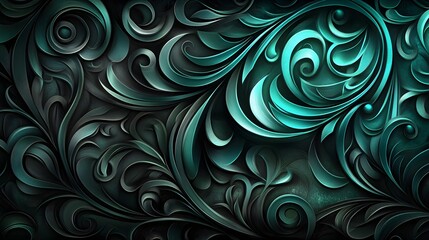 Poster - Elegant swirl patterns digital art abstract design dark background close-up view decorative concepts